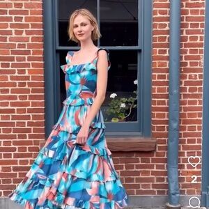 Odette boutique brand-size Small-Vibrant Blue and Pink Ruffled Maxi Dress